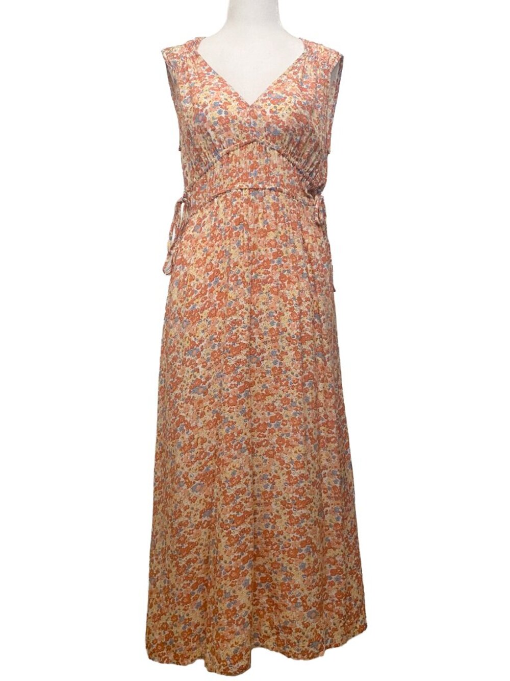 Rails Constantine Peach Wildflower Floral Sleeveless V-Neck Maxi Dress Sz S